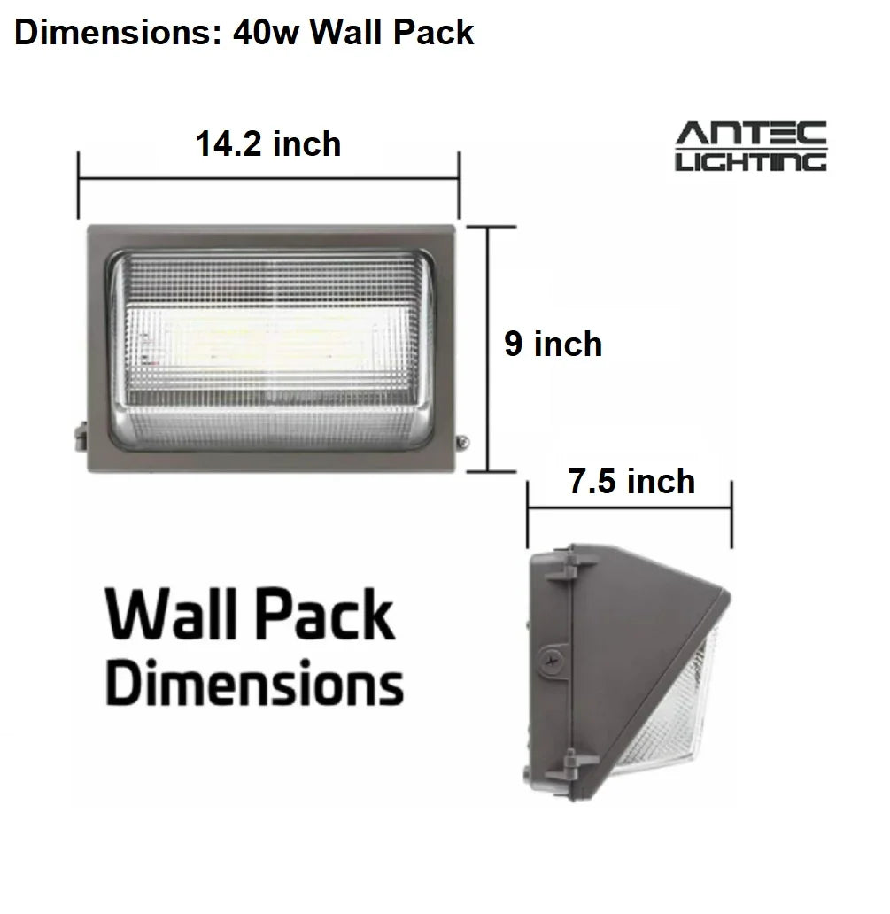 Antec 40W Outdoor LED Wall Pack Light, 5000 Lumens, 5000K, 100-277VAC, UL/DLC , IP65 Weather Resistant,