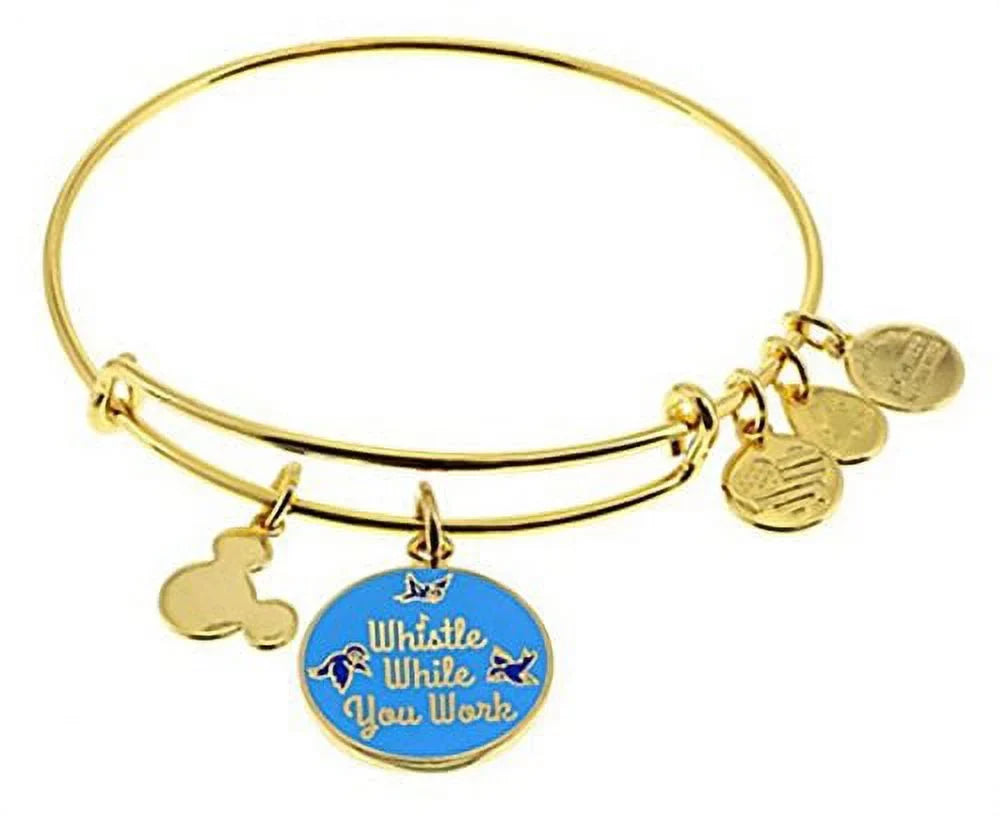 Disney Parks Alex and Ani Whistle While You Work Gold Tone Charm Bangle Bracelet