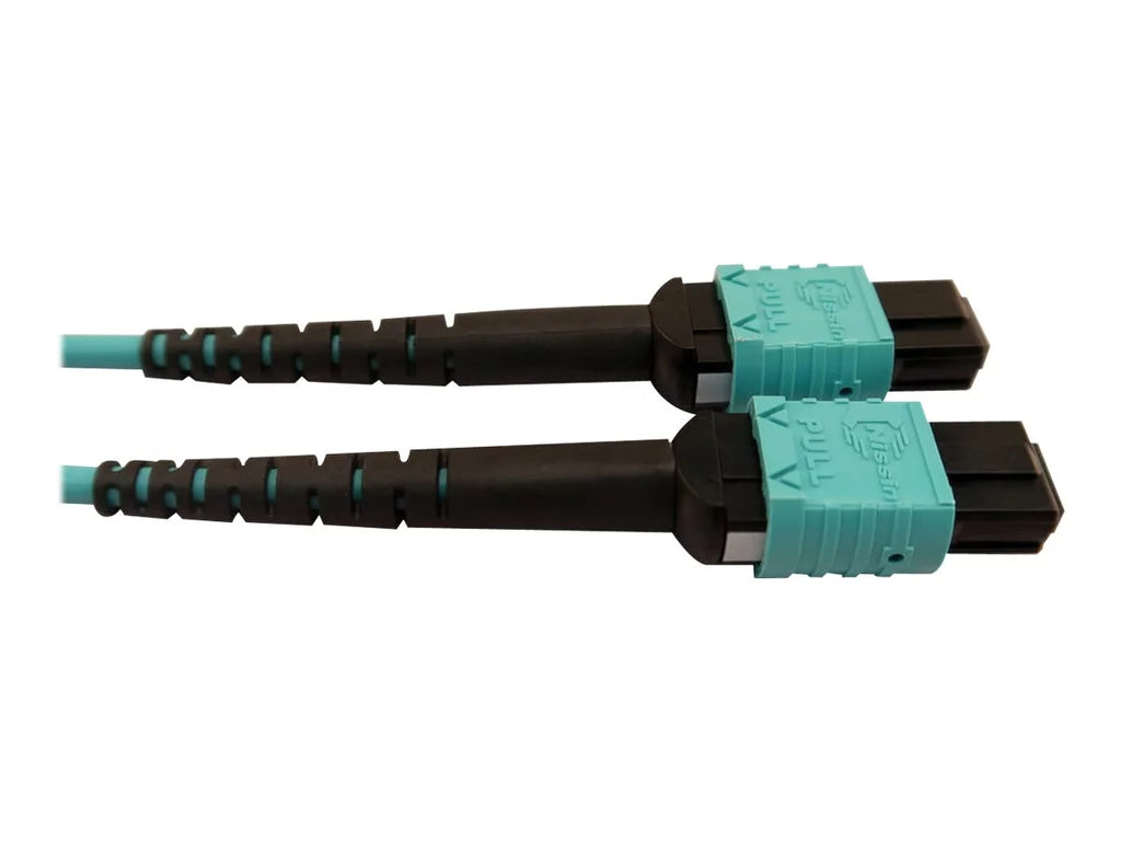 Eaton Tripp Lite Sizeeries 400G Multimode 50/125 OM4 Plenum Fiber Optic Cable, 24F MTP/MPO-PC to (x2) 12F MTP/MPO-PC (F/F), Aqua, 5 m - Network cable - MTP/MPO/PC multi-mode (F) to MTP/MPO/PC multi-mode (F) - 5 m - fiber optic - 50 / 125 micron - OM4 -