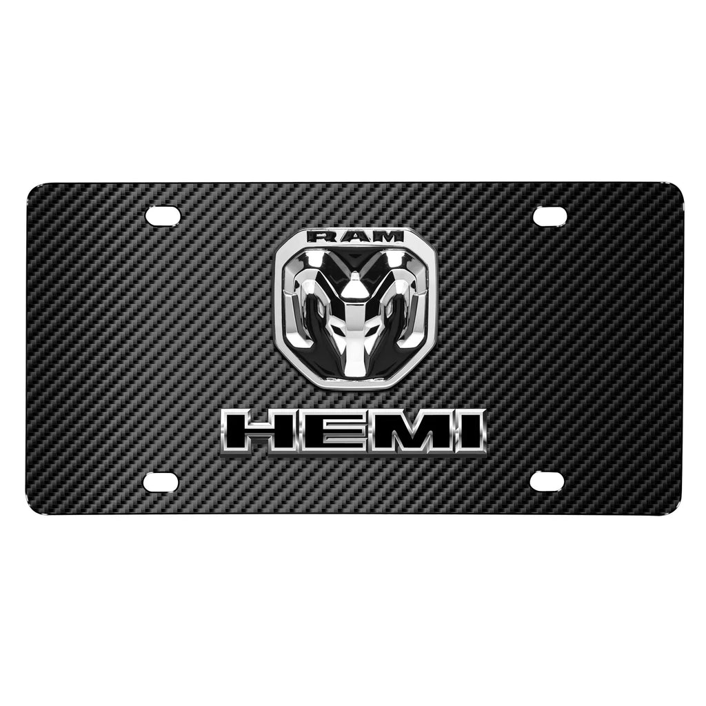RAM 2019 up HEMI 3D Dual Logo Black Carbon Fiber Patten Sizeteel License Plate