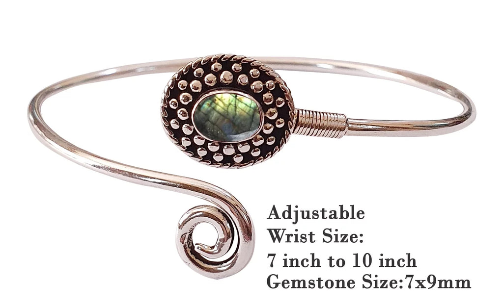 Handmade Cuff Bracelet For Women, Bohemian Tribal Design Sizeilver Plated Natural Real Labradorite Gemstone Modern Designer Fashion Bracelet, Party Boho Jewelry