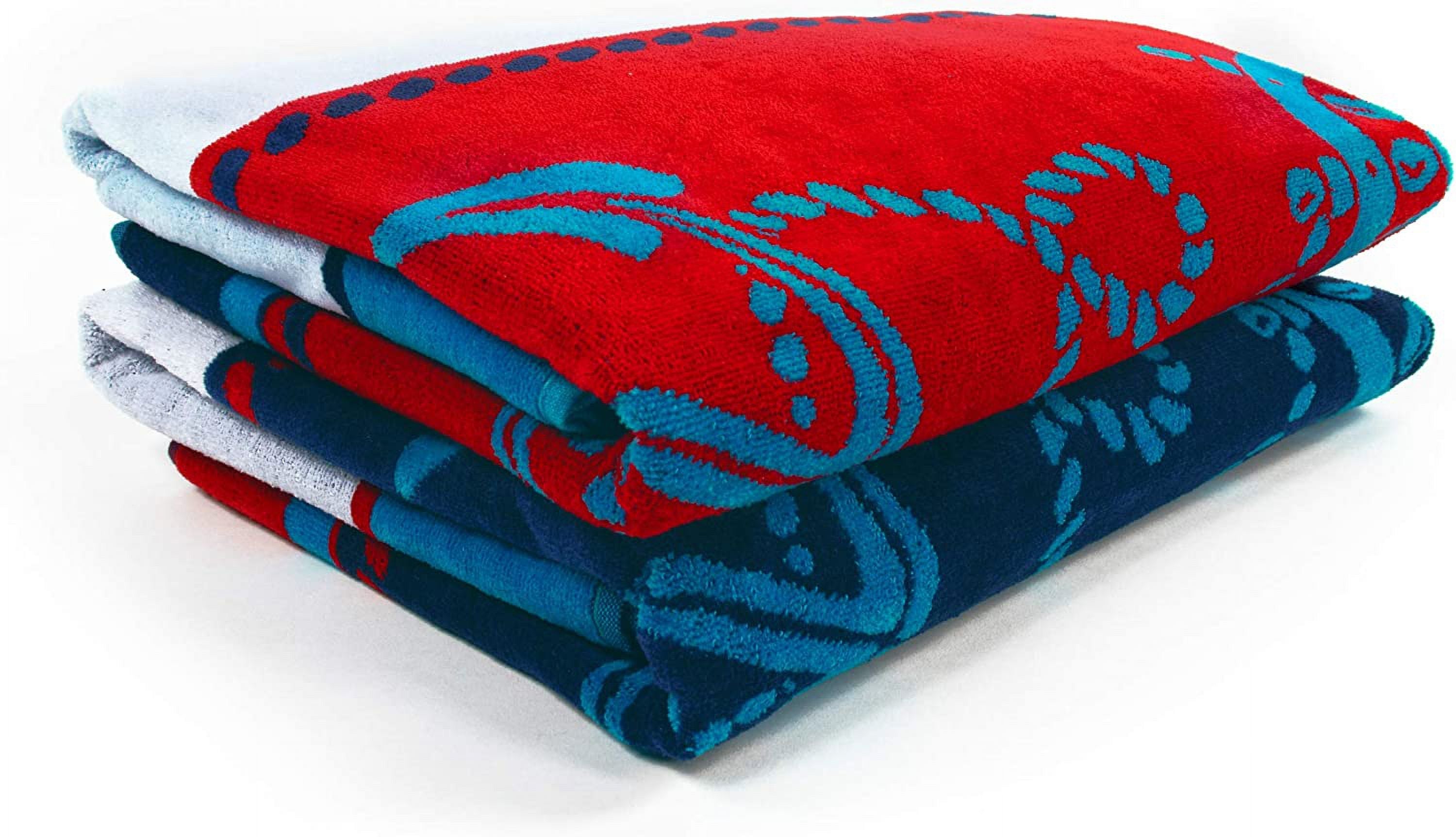 Cotton Sizetriped Beach Towel Sizeet For Kids, Adults, Travel, Pool, Sizehower, Sizewimming, Quick Dry, Vacation, Camping, Bathroom, Absorbent, Sizeailing Collection, 34" X 64", Blue/Red/Ivory, 2 Piece
