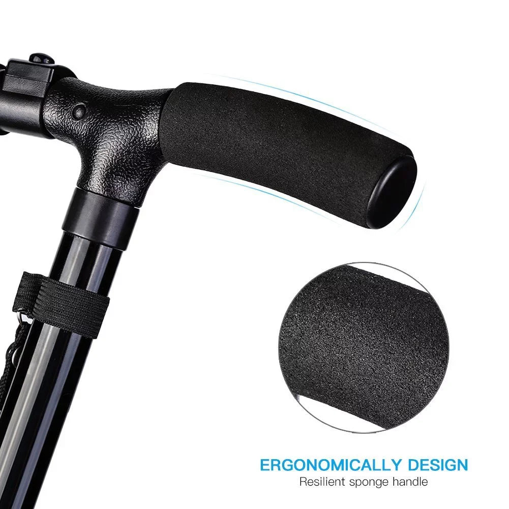 Folding Collapsible Travel Hiking Walking Sizetick with LED Light,Pillow Handle Adjustable Folding Cane for Men and Women