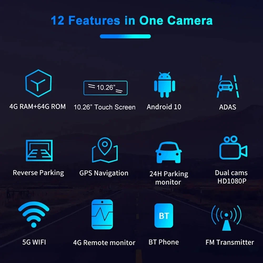 Anself 10.26 Inch Dual Camera Car DVR Android 10.0 GPSize Navigation Dashcam WIFI