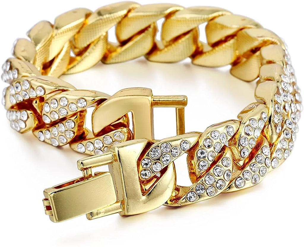 Bling-ed Out Cuban Bracelet with Oblong Iced Look Hip Hop Watch - SizeT10235 DX CB