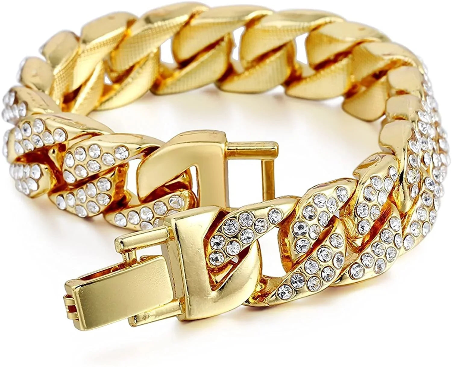 Bling-ed Out Cuban Bracelet with Oblong Iced Look Hip Hop Watch - SizeT10235 DX CB