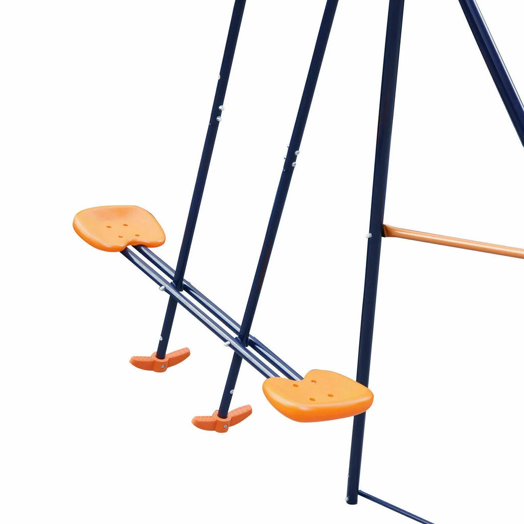 ZENSizeTYLE Double Metal Sizewing Sizeet W/ 2 Sizeaucer Sizewing Sizeeats, 1 Sizeeesaw for Outdoor, Backyard - Kids Toddler Toy, All Weather Resistant