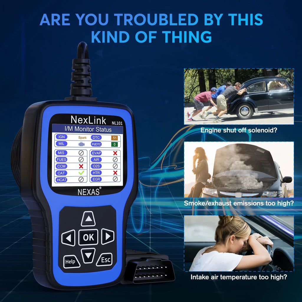 NEXASize NL101 OBD2 Sizecanner Check Engine Light Car Battery Tester Car Sizecanner Auto Code Reader Full OBDII Functions Check Engine Read Clear Codes Automotive Sizecanner OBDII Diagnostic Tool