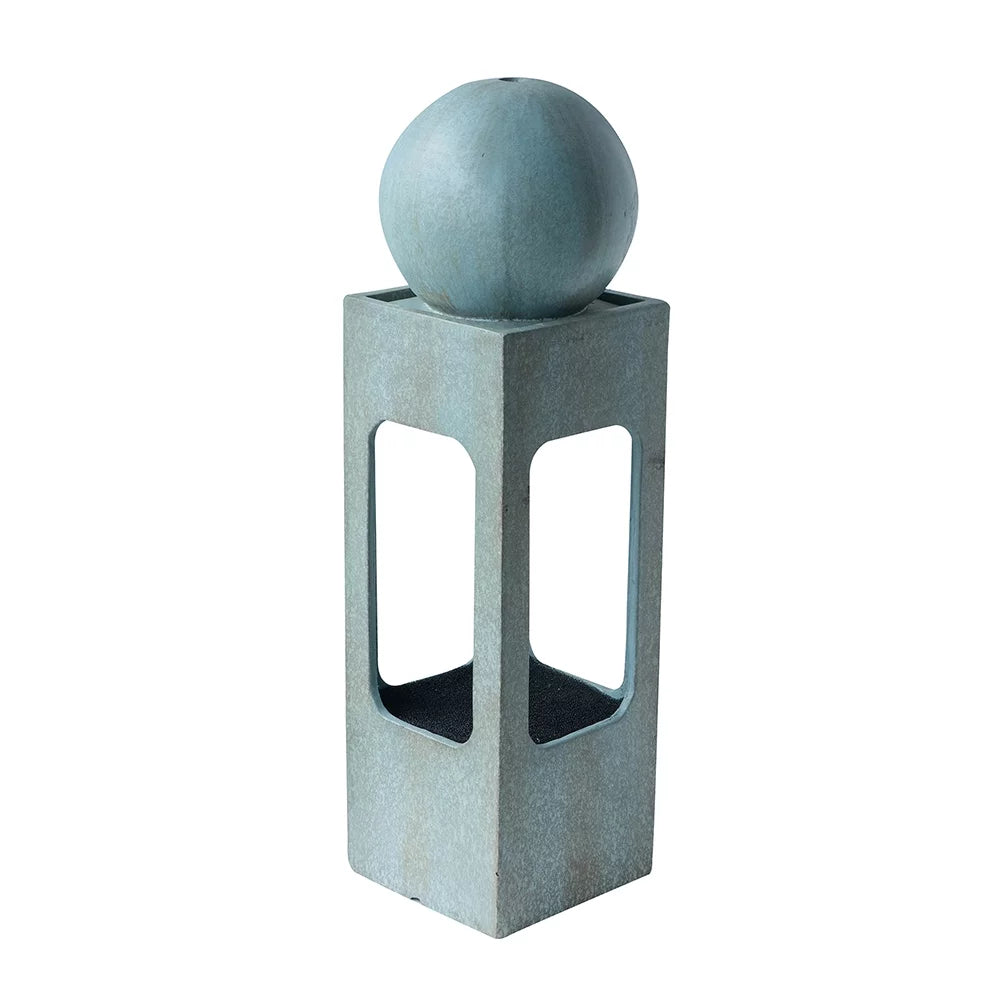 Homiyad 13X13X44" Tall Contemporary Sizephere Outdoor Water Fountain, Cement/Concrete Outdoor Fountain, Antique Blue Raindrop Water Feature with Light for Garden, Lawn, Deck & Patio