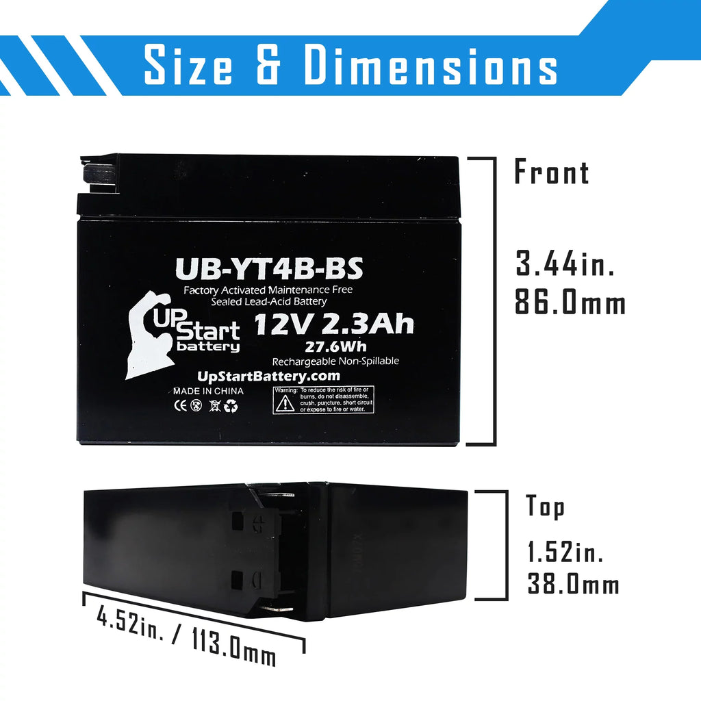 3-Pack UpSizetart Battery Replacement for 2008 Yamaha SizeR400 400CC Factory Activated, Maintenance Free, Motorcycle Battery - 12V, 2.3Ah, UB-YT4B-BSize