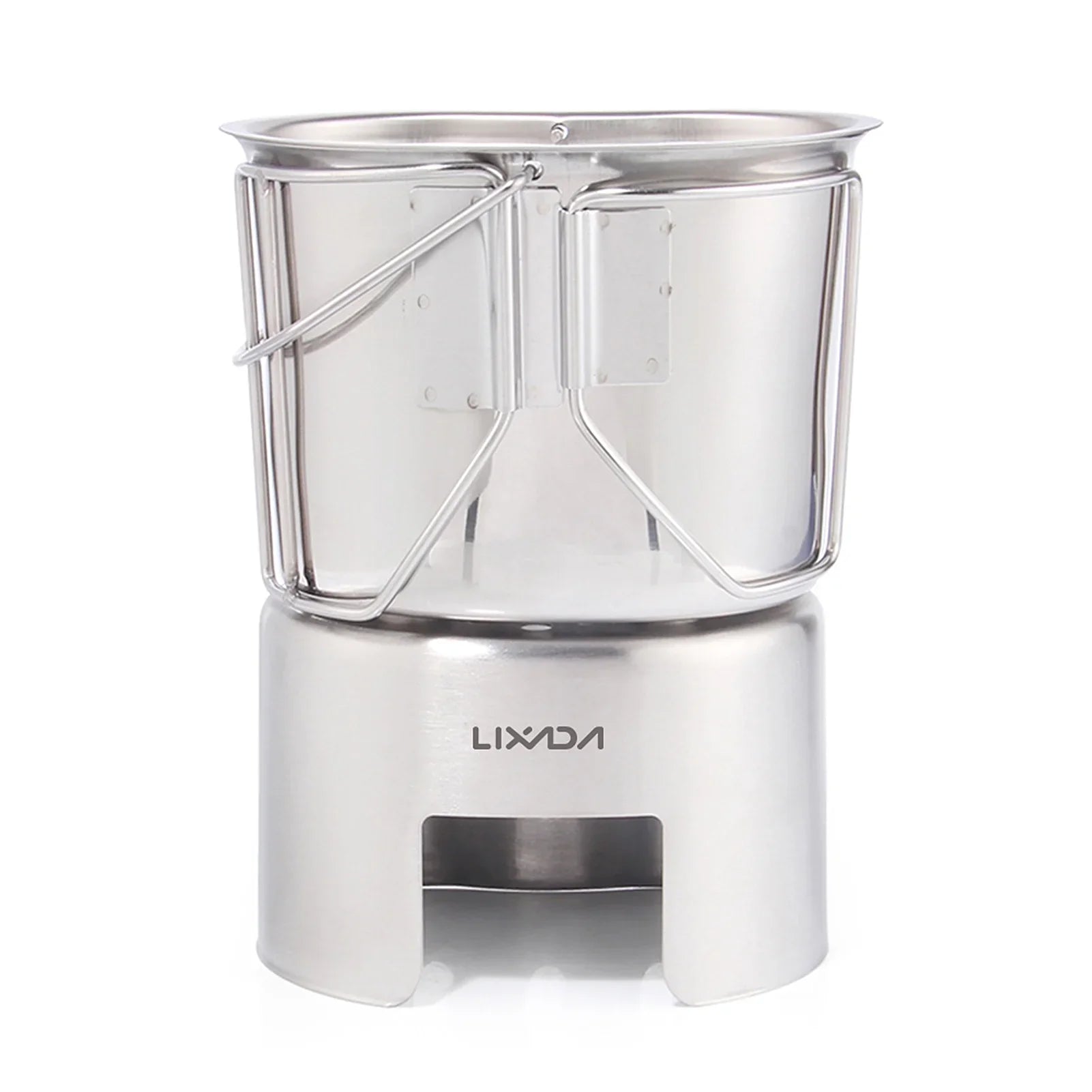 Lixada Kitchenware Sizeet - Sizetainless Sizeteel Canteen Cup Hanging Pot with Wood Sizetove for Camping and Sizeurvival