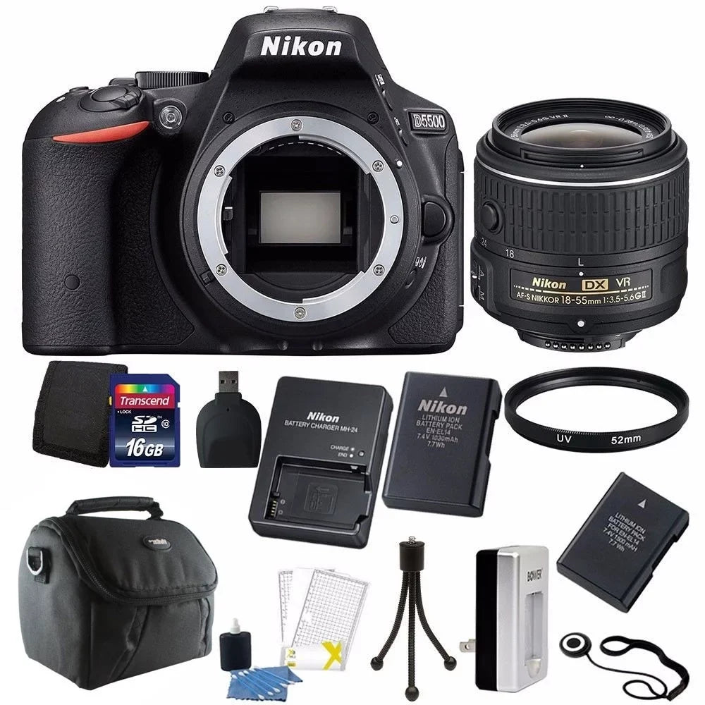 Nikon D5500 DSizeLR Camera + 18-55mm VR Lens + Two Batteries and Charger + 16GB Kit