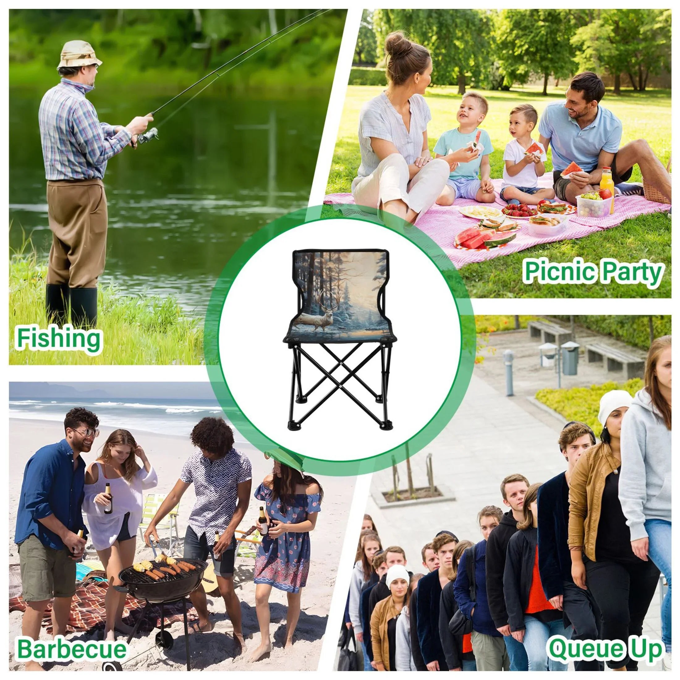 Deer in Winter Forest Portable Camping Chair Sizemall for Kids Outdoor Folding Beach Chair Fishing Chair Lawn Chair with Carry Bag