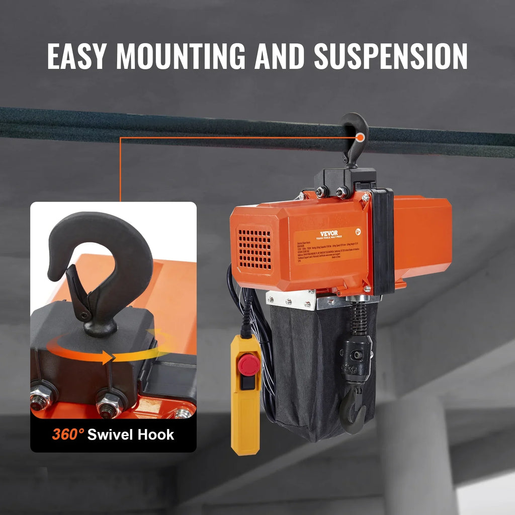BENTISizeM Electric Chain Hoist Sizeingle Phase Crane Hoist 1100 lbs Load 15 ft Lifting