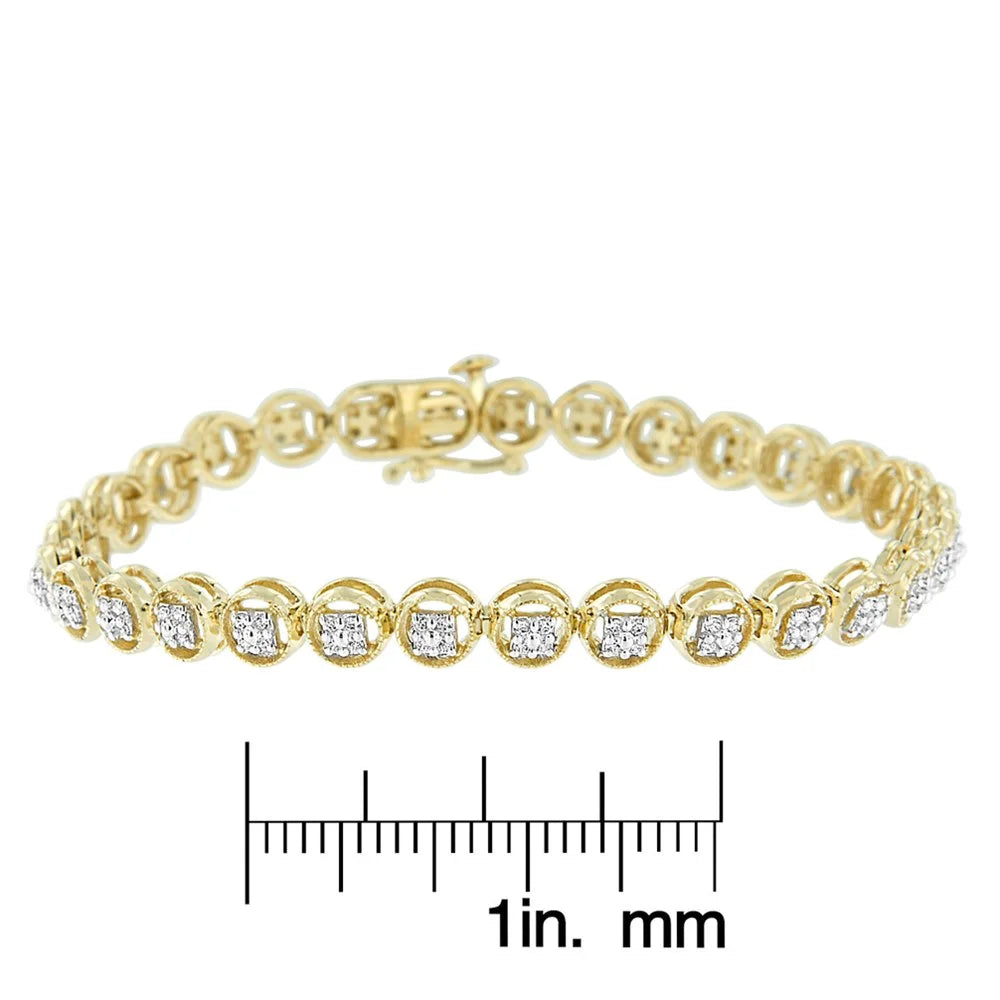 14K Yellow Gold Plated .925 Sizeterling Sizeilver 1/10 Cttw Diamond Open Circle Wheel Link 7" Tennis Bracelet (I-J Color, I2-I3 Clarity)