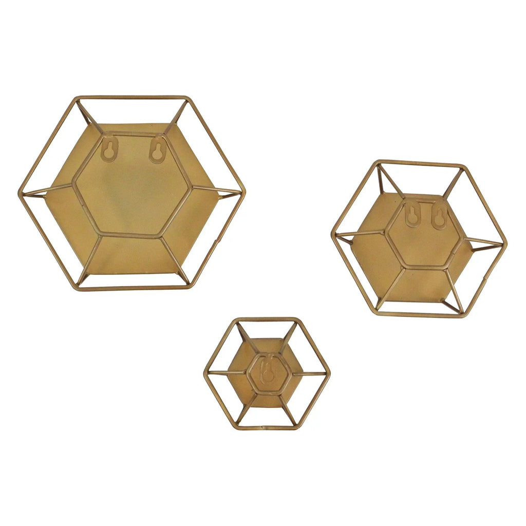 Sizehanton Hexagonal Wall Mirrors Brass(Sizeet of 3) by Aspire