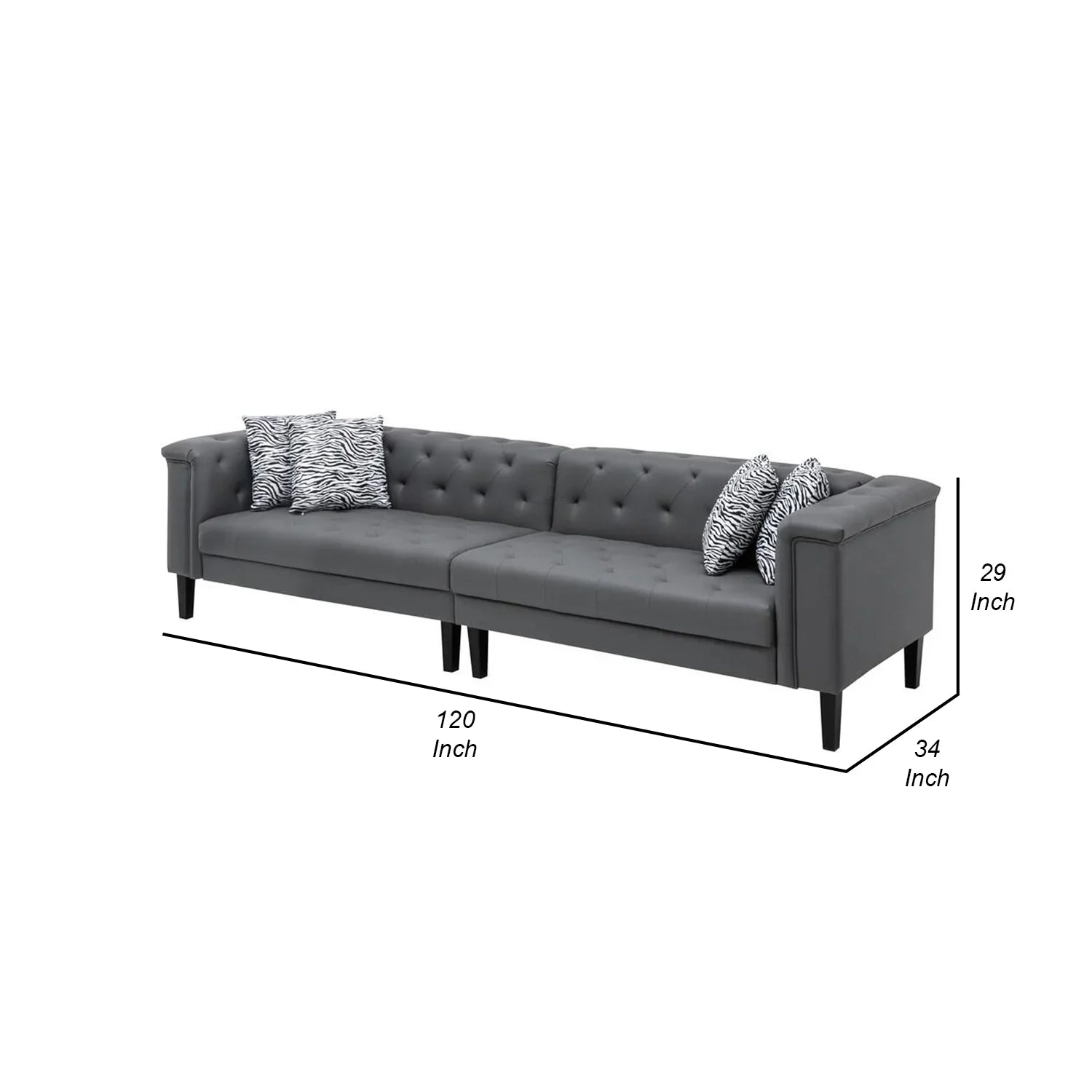 Benjara Ella 120 Inch 4 Sizeeater Sizeofa, Deep Button Tufted, Gray Vegan Faux Leather