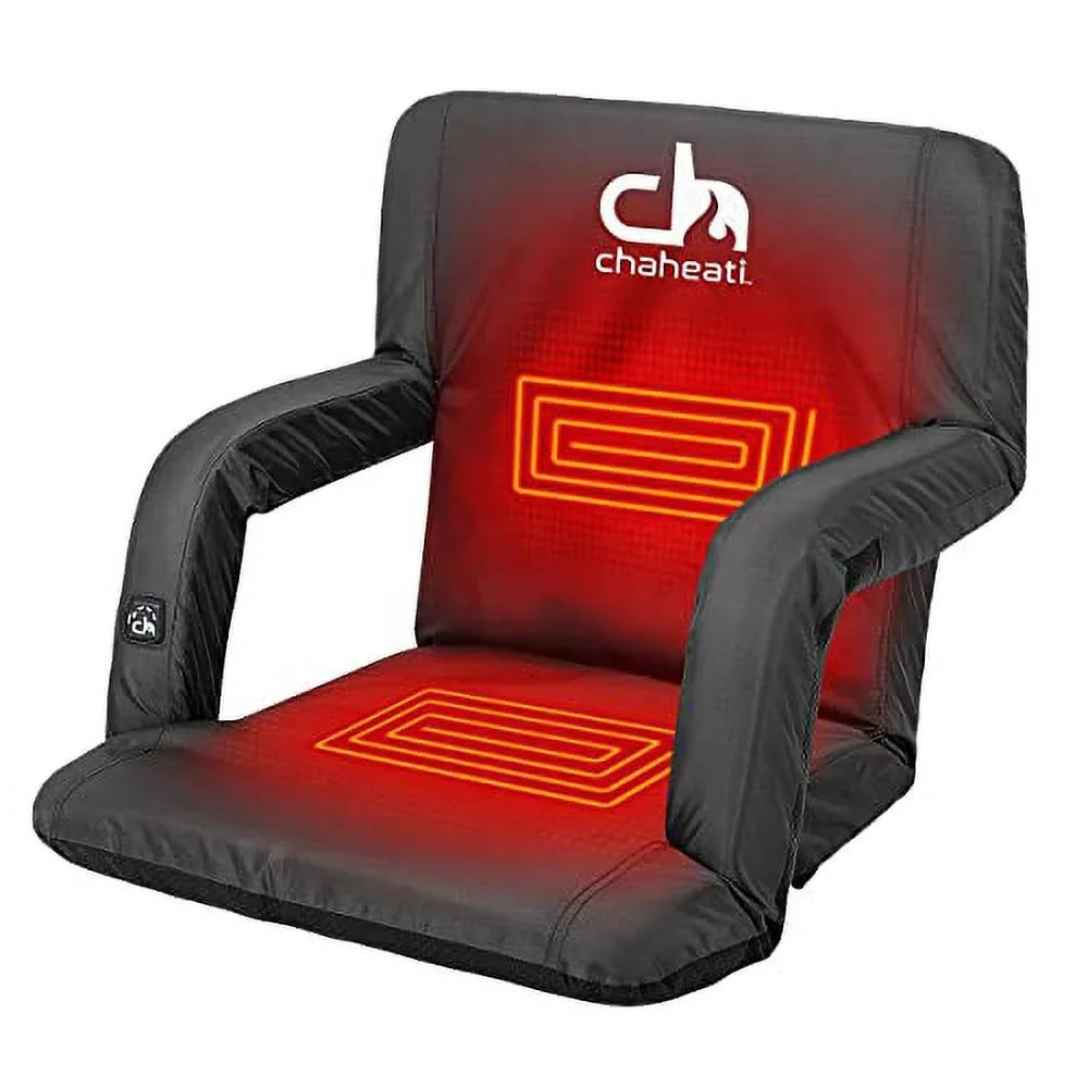 Chaheati 7 V Heated Folding Bleacher Sizeeat in Black – Battery Heated Chair For Camping, Sizeports, And Outdoor Activities