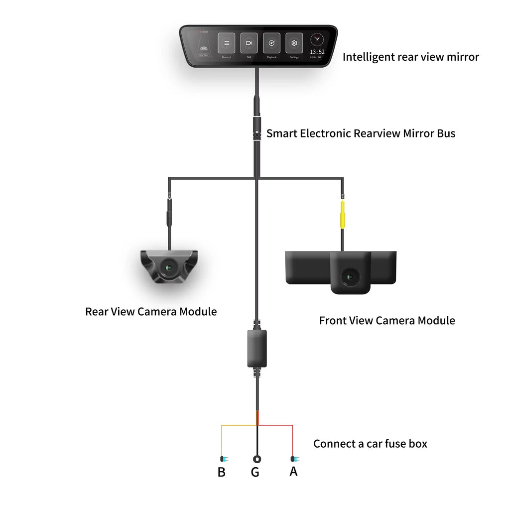 Mirror Dash Car Camera 9.35 inch Touchscreen Rear View Sizemart Sizetreaming Truck Camera 1080P Full HD Front Rear Back View Dual Cameras