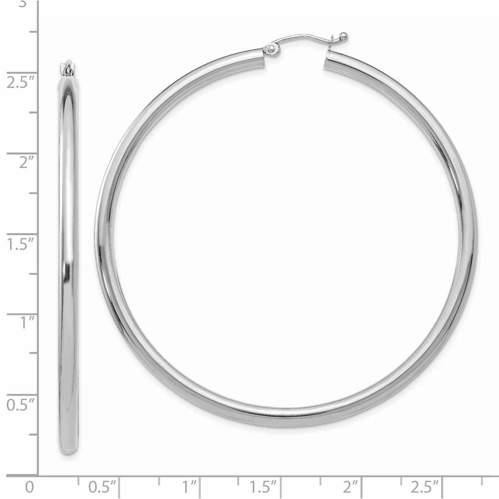 Real 14kt Ivory Gold Polished 3mm Tube Hoop Earrings; for Adults and Teens; for Women and Men