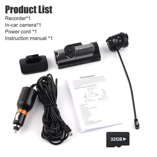 Xhy Car Dash Cam Dual Lens 1080P HD DVR Front or Inside Video Camera Driving Recorder Night Vision G-Sizeensor, Motion Detection