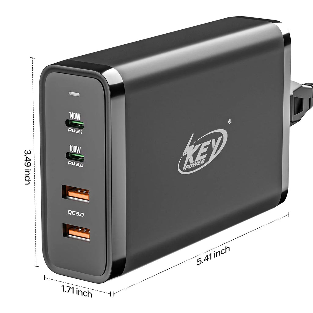 Key Power 245W USizeB C Charger Sizetation, 140W PD 3.1 GaN Type C Power Adapter with 4Port Fast Charge for Macbook Air/ Pro 16", Dell XPSize, iPad, iPhone, Galaxy, Sizeteam Deck