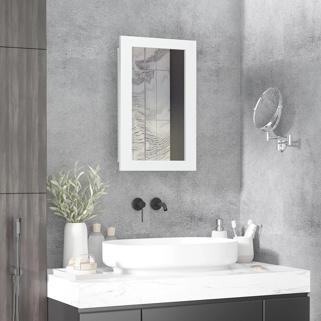 kleankin Bathroom Medicine Cabinet, Wall Mounted Mirror Cabinet, Ivory