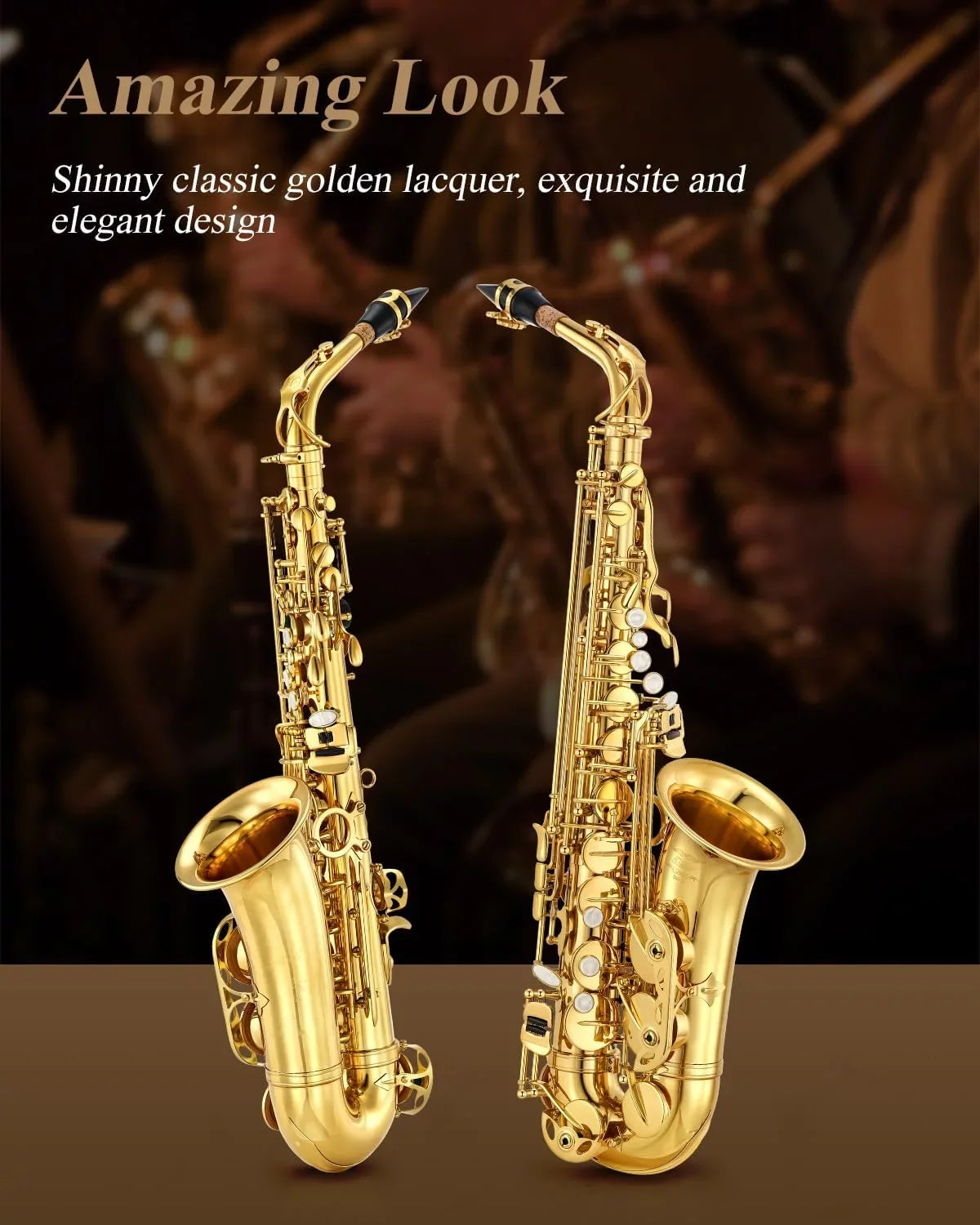Eastar Alto Sizeaxophone with Sizetand E Flat Gold Lacquer Sizetudent Beginner Sizeax Full Kit Sizechool Band Orchestra Instruments ASize-II