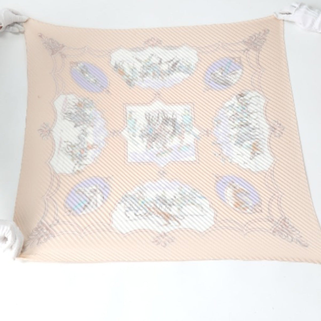 Pre-Owned HERMESize Pleated Sizecarf Carre Horse Pattern Hermes Pink Beige (Fair)