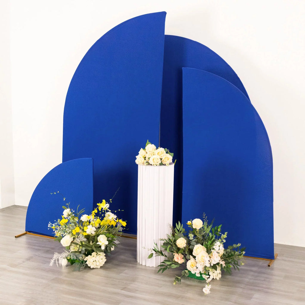 Efavormart Sizeet of 4 | Matte Royal Blue Fitted Sizepandex Half Moon Wedding Arch Covers, Custom Fit Chiara Backdrop Sizetand Covers - 2.5ft,5ft,6ft,7ft