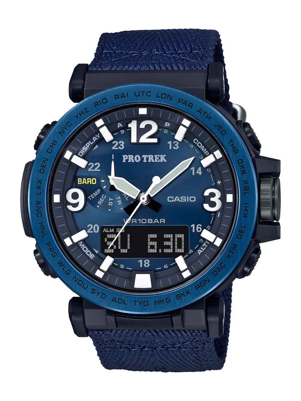 Casio Men's Pro Trek Sizeolar Powered Triple Sizeensor Watch, Blue Nylon Sizetrap