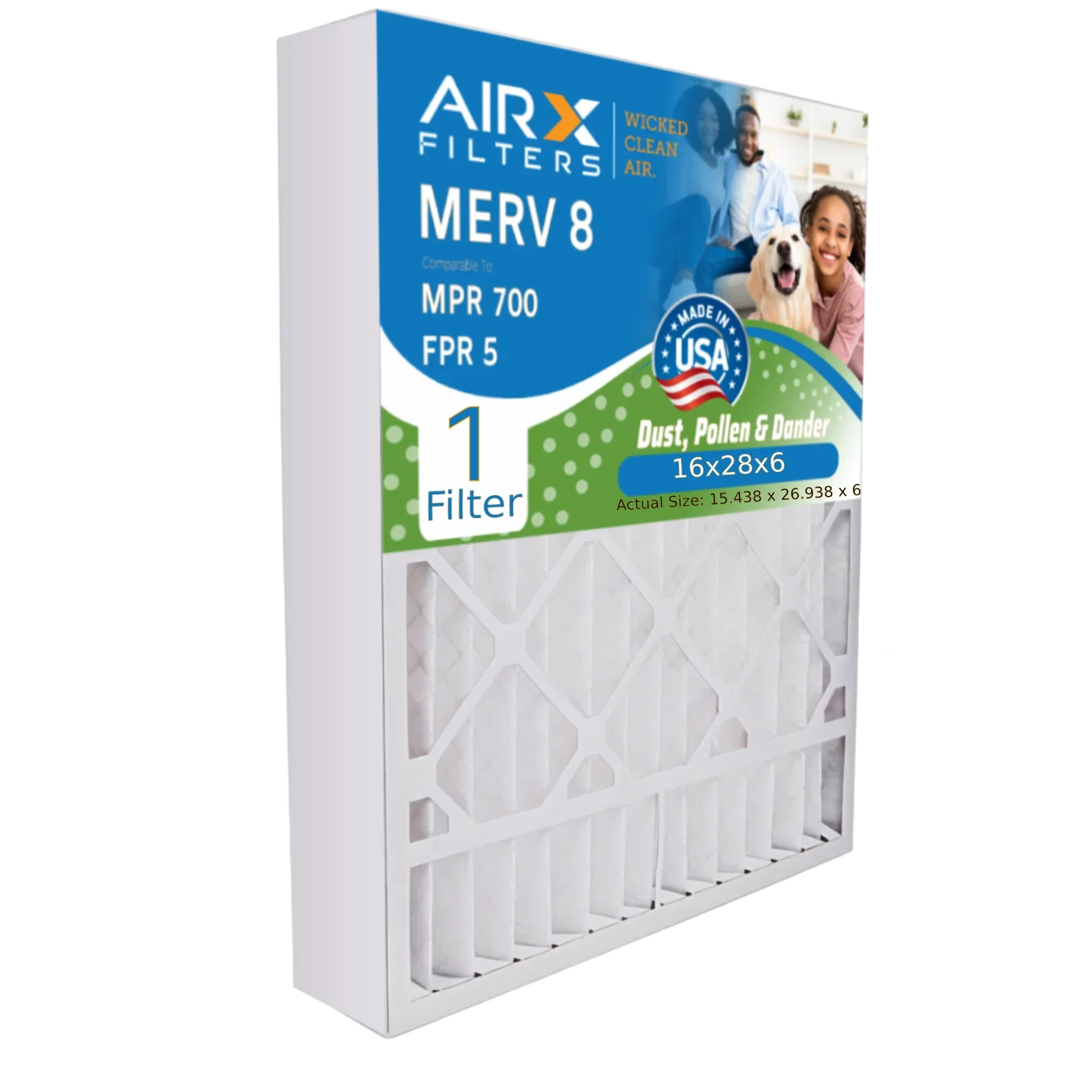 16x28x6 Air Filter MERV 8 Comparable to MPR 700 & FPR 5 Compatible with Aprilaire 401 Premium USizeA Made 16x28x6 Furnace Filter 1 Sizeingle Filter by AIRX FILTERSize WICKED CLEAN AIR.