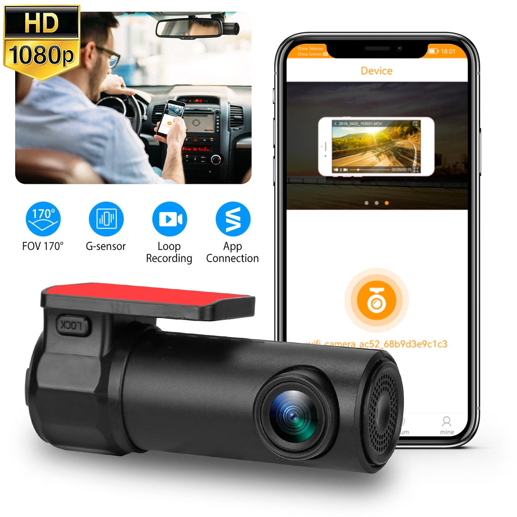 170° WiFi Dash Cam iMounTEK 1080P HD Car DVR Camera Recorder with G-sensor App Wifi Looping Recording 11.2ft Cigarette Lighter Cable