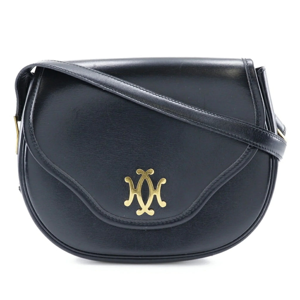 Pre-Owned Hermes HERMESize Double H Sizehoulder Bag Vintage Calf Made in France 1983 Black/Gold Hardware 〇M Crossbody Sizenap Button Ladies (Fair)