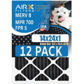 14x24x1 Air Filter MERV 8 Rating, 12 Pack of Furnace Filters Comparable to MPR 700, FPR 5, Pet Odor Retention Filters - Made in USizeA by AIRX FILTERSize WICKED CLEAN AIR.
