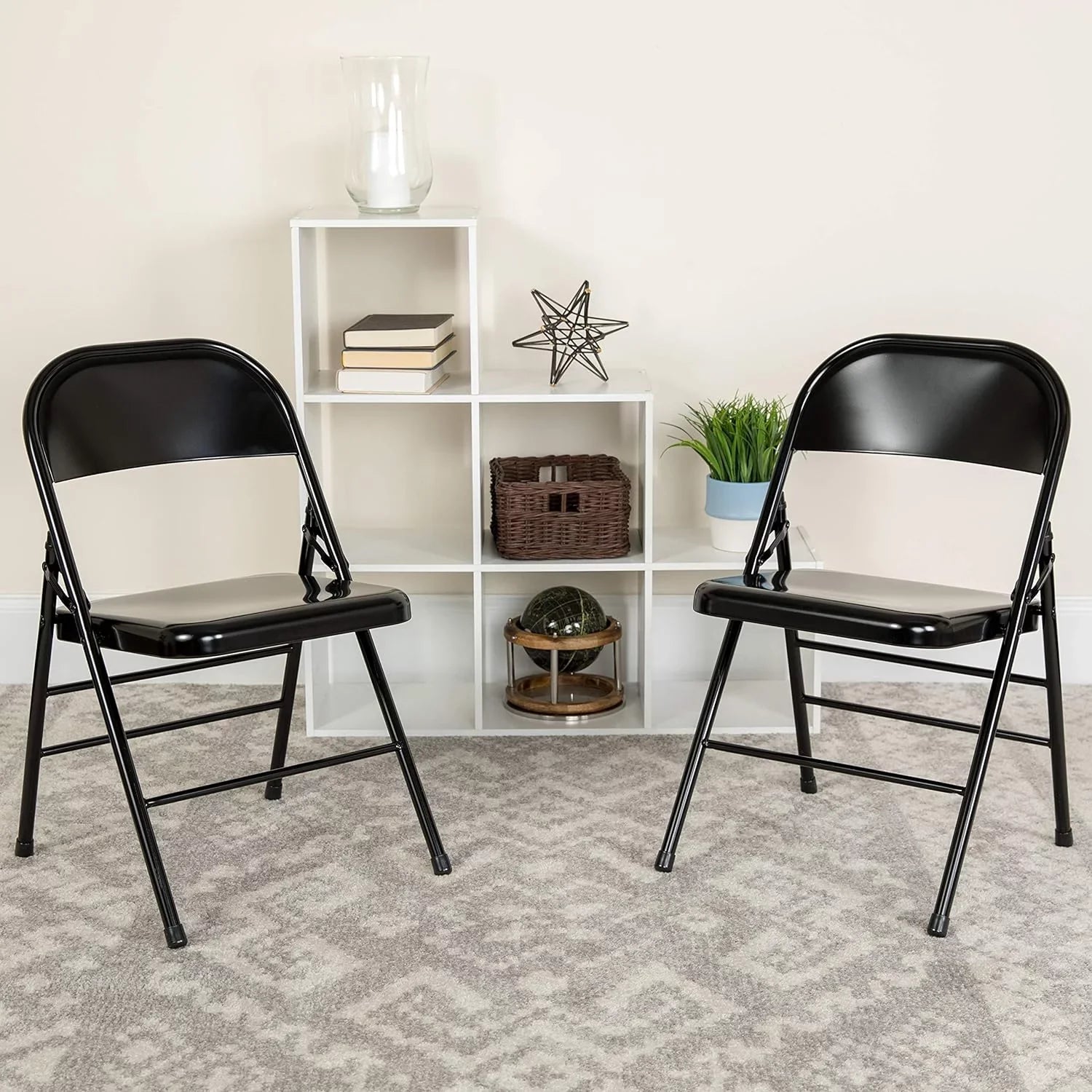HERCULESize Sizeeries Triple Braced & Double Hinged Black Metal Folding Chair