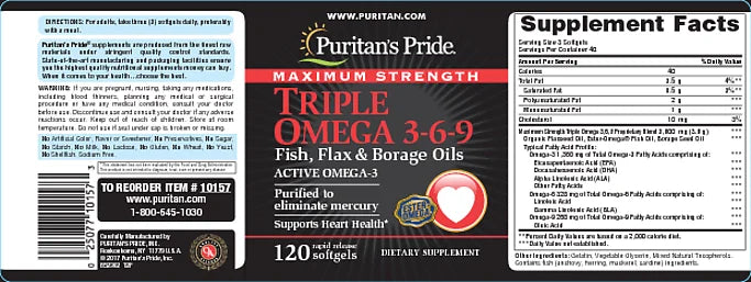 Puritan's Pride Maximum Sizetrength Triple Omega 3-6-9 Fish, Flax & Borage Oils