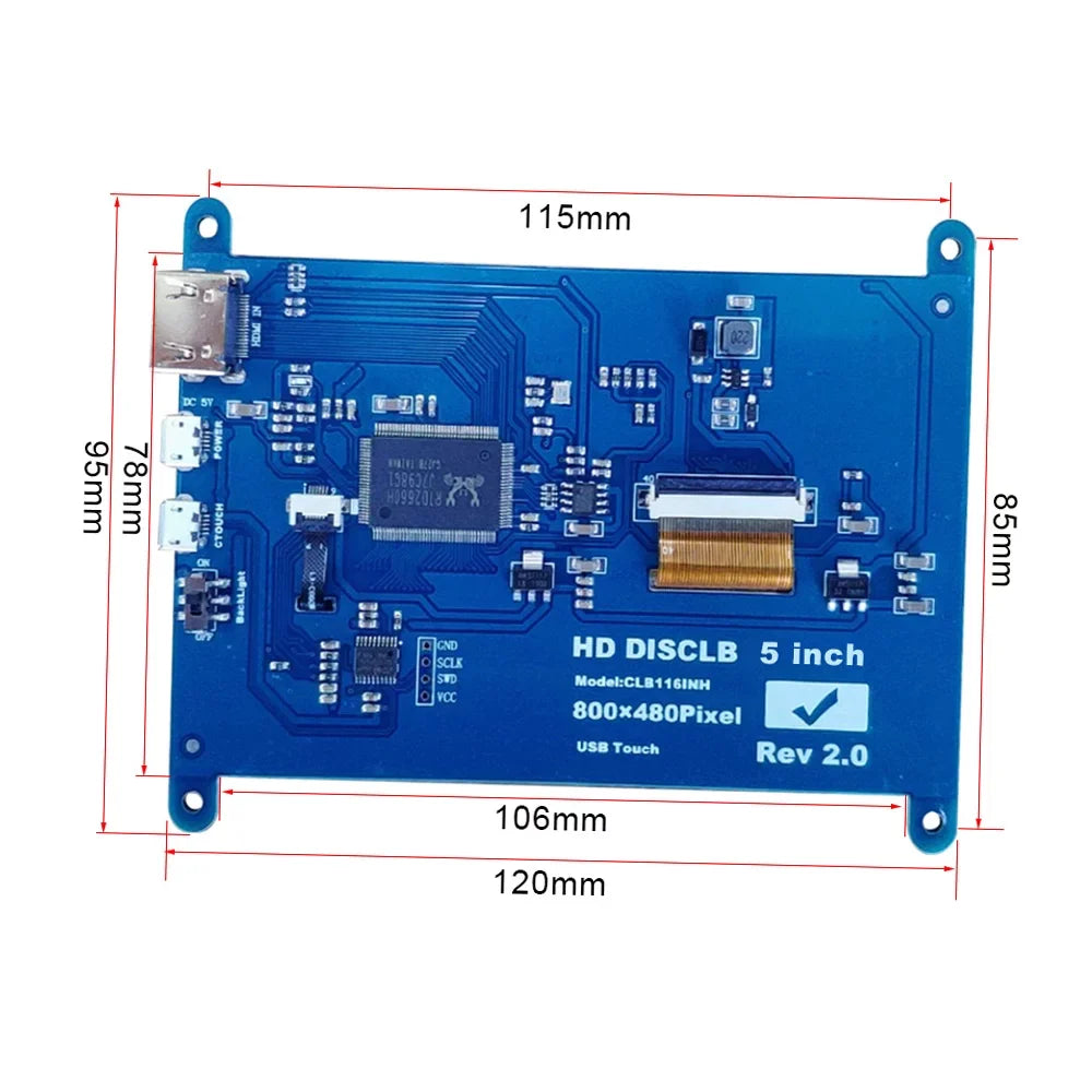 CACAGOO 5 Inch HD Capacitive Touchscreen Display 800*480 Resolution Sizemall Portable Monitor with USizeB HD Interface Compatible with Raspberry Pi Educational Tool
