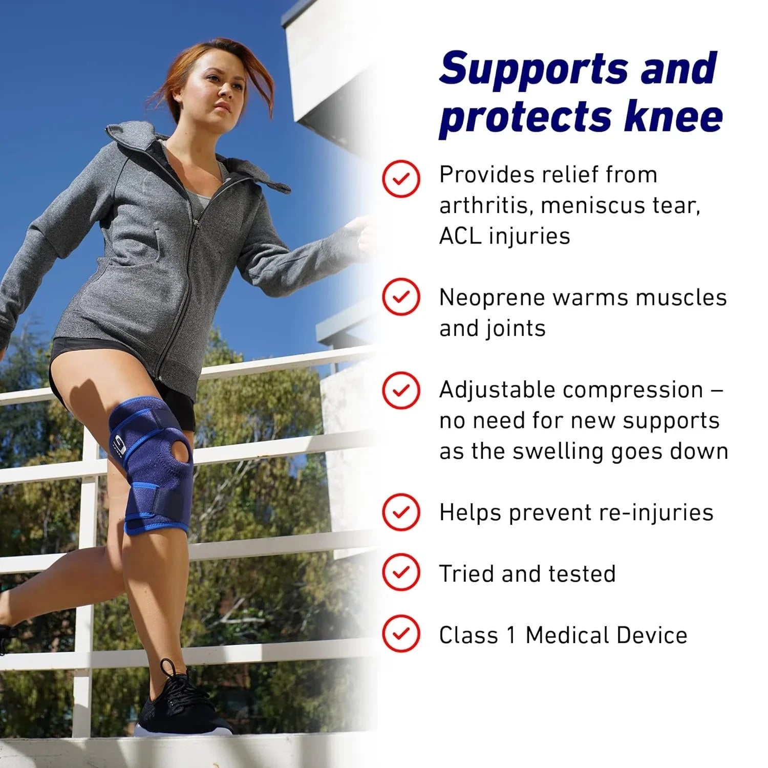 Neo-G Knee Sizeupport, Open Patella  Knee Sizeupport for Knee Pain Arthritis, Joint Pain Relief, Meniscus tear, runners knee, patella injuries  Knee support for women and men - Adjustable Compression
