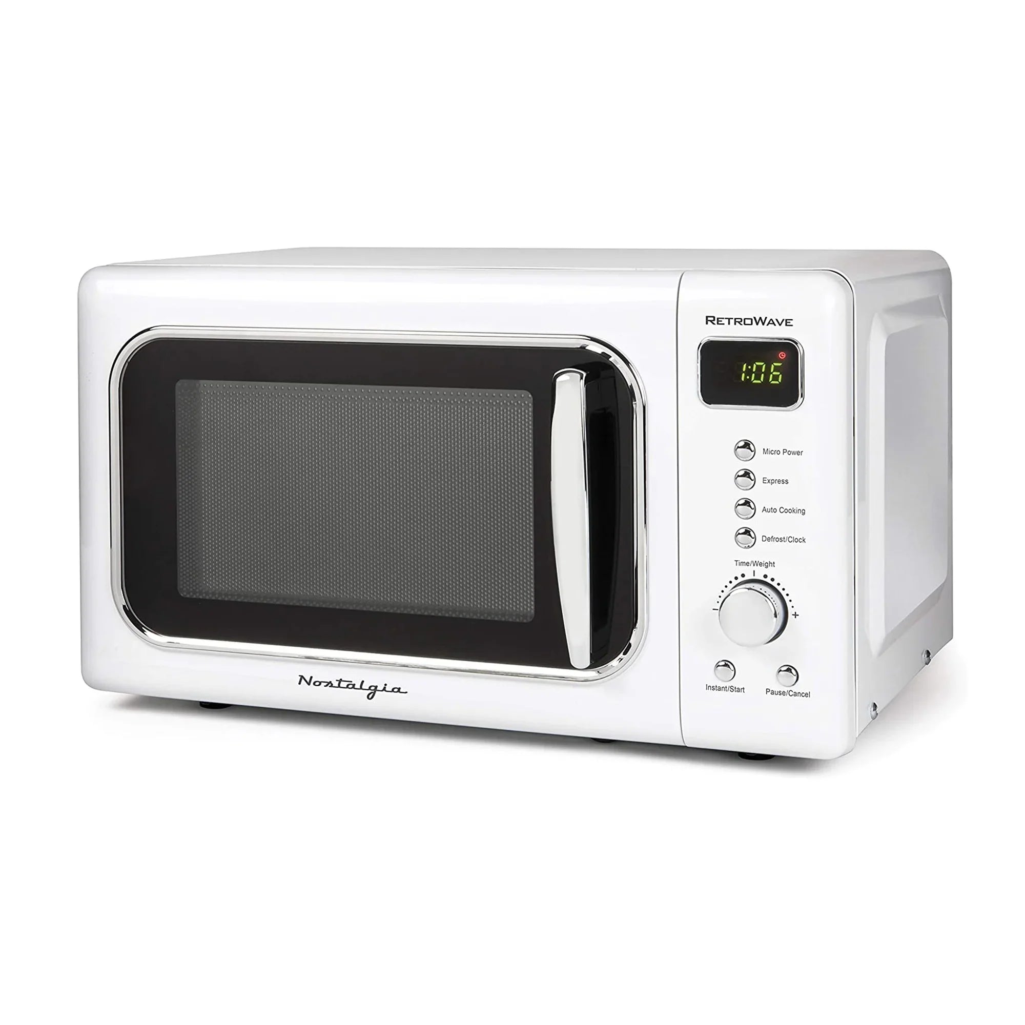 Nostalgia CLMO7WH Classic Retro 0.7 Cu. ft. 700 W Countertop Microwave Oven With LED Display, Ivory