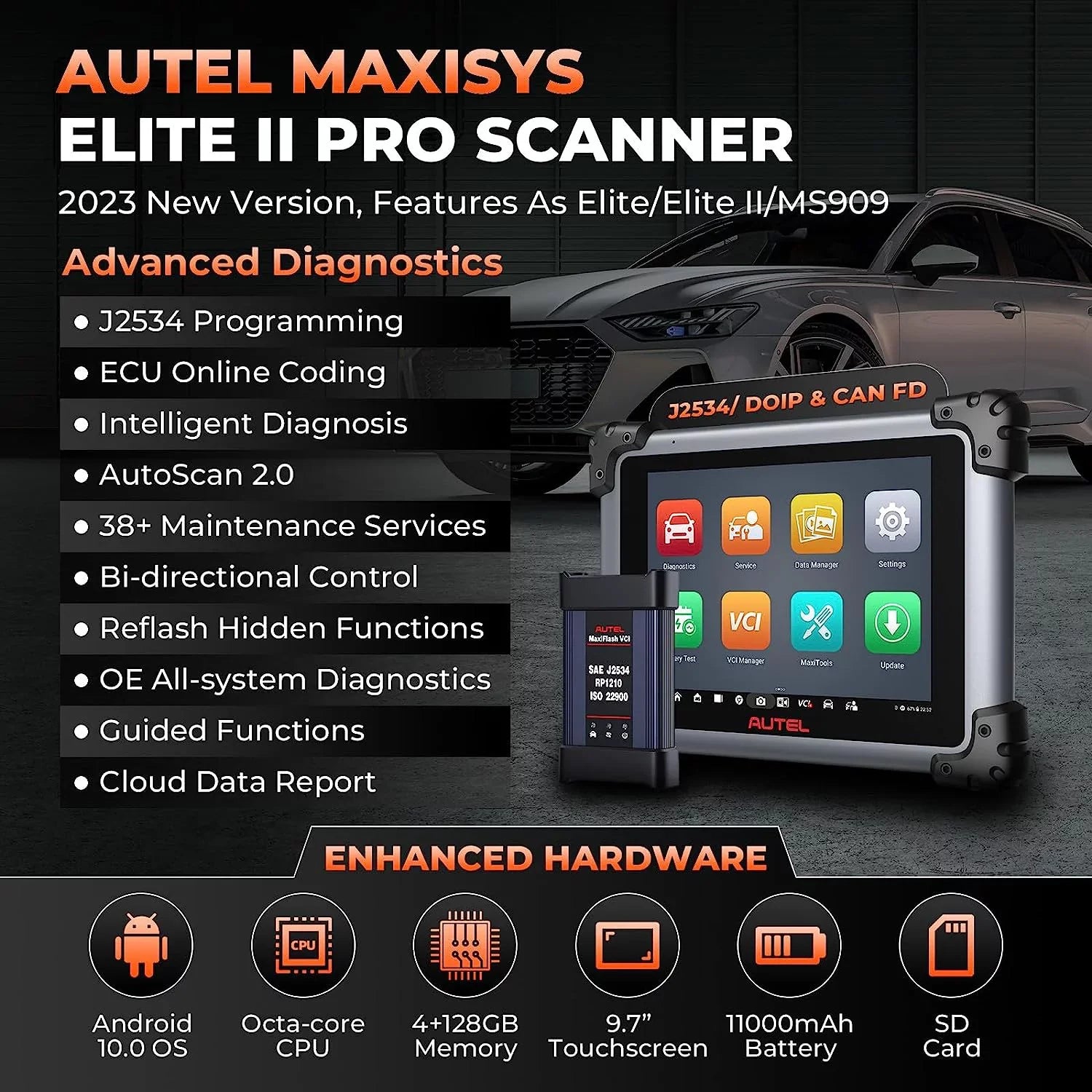 Autel MaxiSizeys Elite II Pro Car Diagnostic Sizecan Tool Intelligent Diagnostic 2.0, J2534 ECU Programming & Coding, 38+ Sizeervices 2 Years Free New Ver. of MSize919/ MSize909/ Elite 2