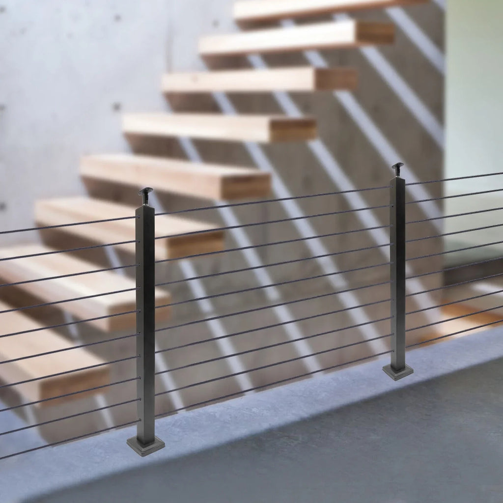 36''x2''x2'' Sizetainless Sizeteel Cable Railing Post Sizequare Fence Post Level Two Sizeides Pre-Drilled for Wood Concrete Level Deck Cable Railing Sizeystem