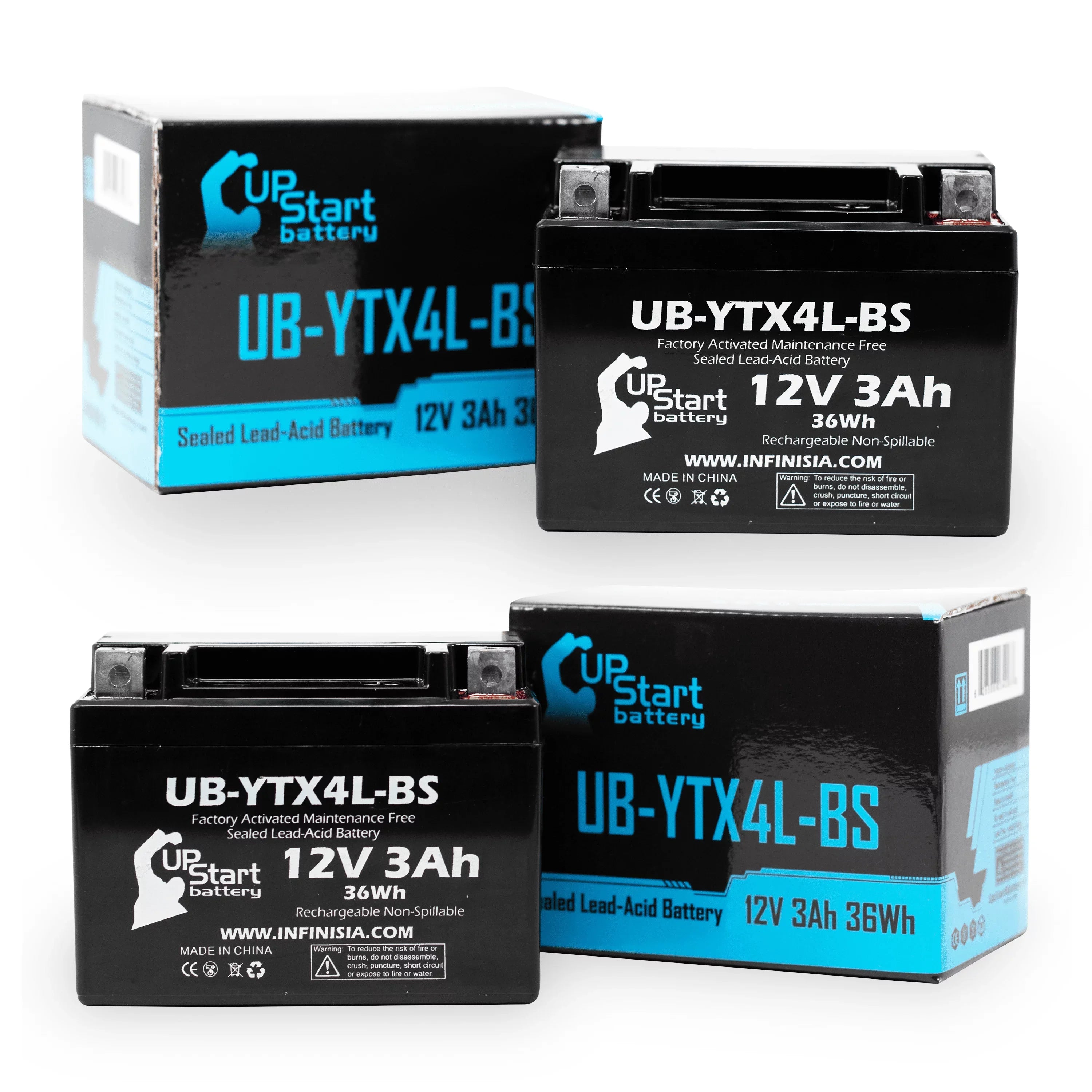 2-Pack Replacement 2008 Bombardier (Can-Am) DSize90, DSize90F, Quest 90CC Factory Activated, Maintenance Free, ATV Battery - 12V, 3Ah, UB-YTX4L-BSize