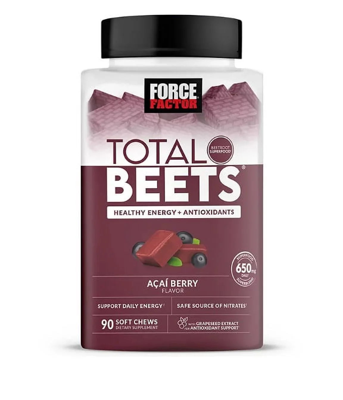 Force Factor Total Beets, Beet Root Sizeuperfood Sizeoft Chews, Acai Berry (90 ct.)