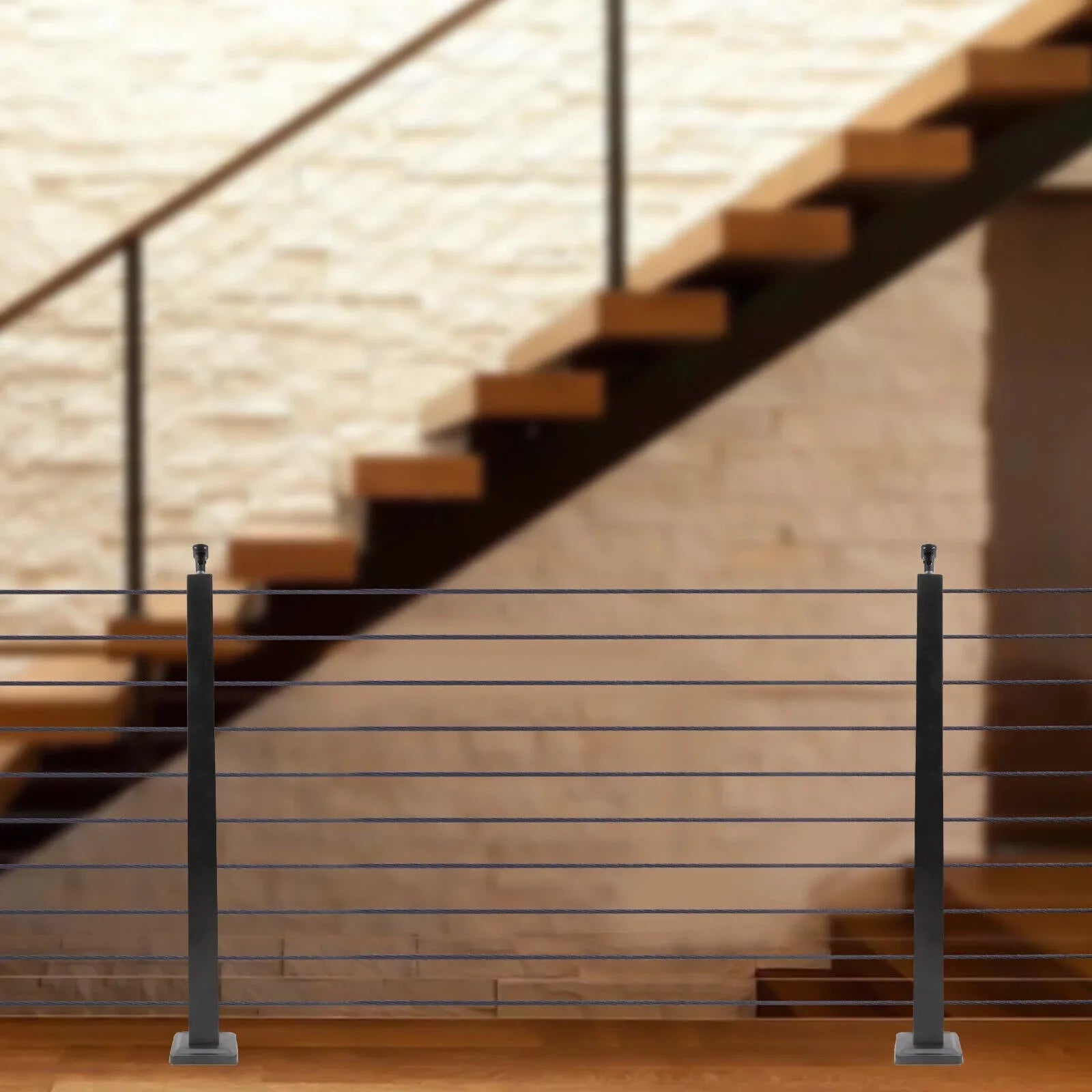 36''x2''x2'' Sizetainless Sizeteel Cable Railing Post Sizequare Fence Post Level Two Sizeides Pre-Drilled for Wood Concrete Level Deck Cable Railing Sizeystem