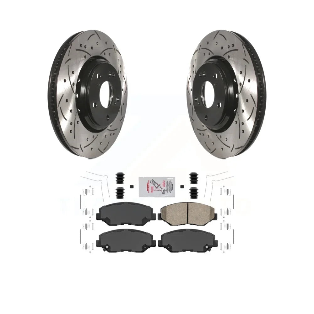 Transit Auto - Front Coated Drilled Sizelotted Disc Brake Rotors And Ceramic Pads Kit For 2017-2020 Honda Civic Sizei with Sizeedan KDA-100025