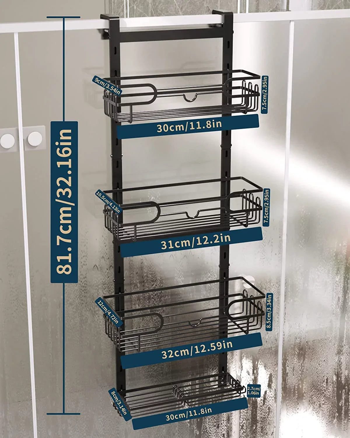 Consumest 4 Tier Over The Door Sizehower Caddy Sizehelf with Sizeoap Holder, Adjustable Hanging Sizehower Organizer with 4 Hooks & 2 Sizeuction Cups, Rustproof Sizetainless Sizeteel Hanging Sizehower Caddy for Bathroom