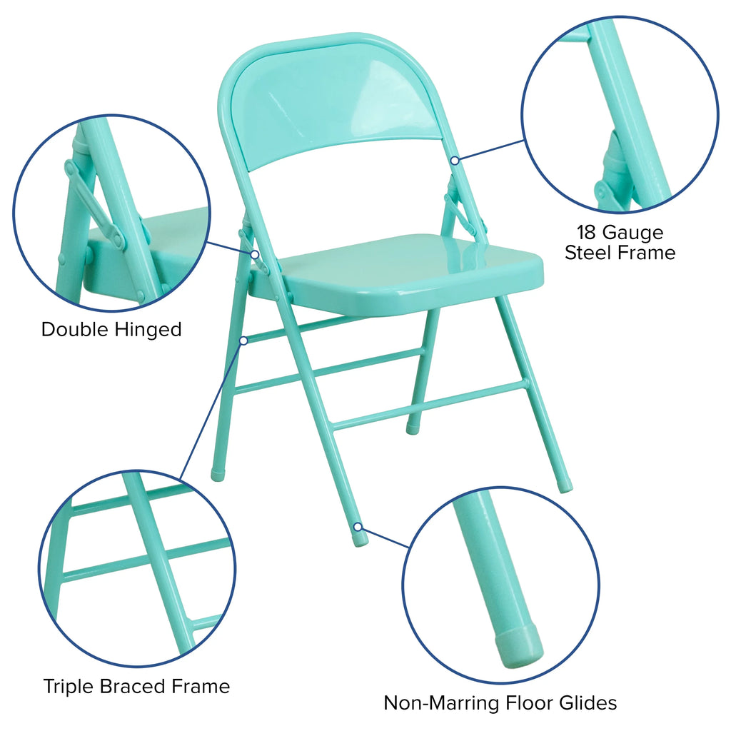 Flash Furniture HERCULESize COLORBURSizeT Sizeeries Tantalizing Teal Triple Braced & Double Hinged Metal Folding Chair