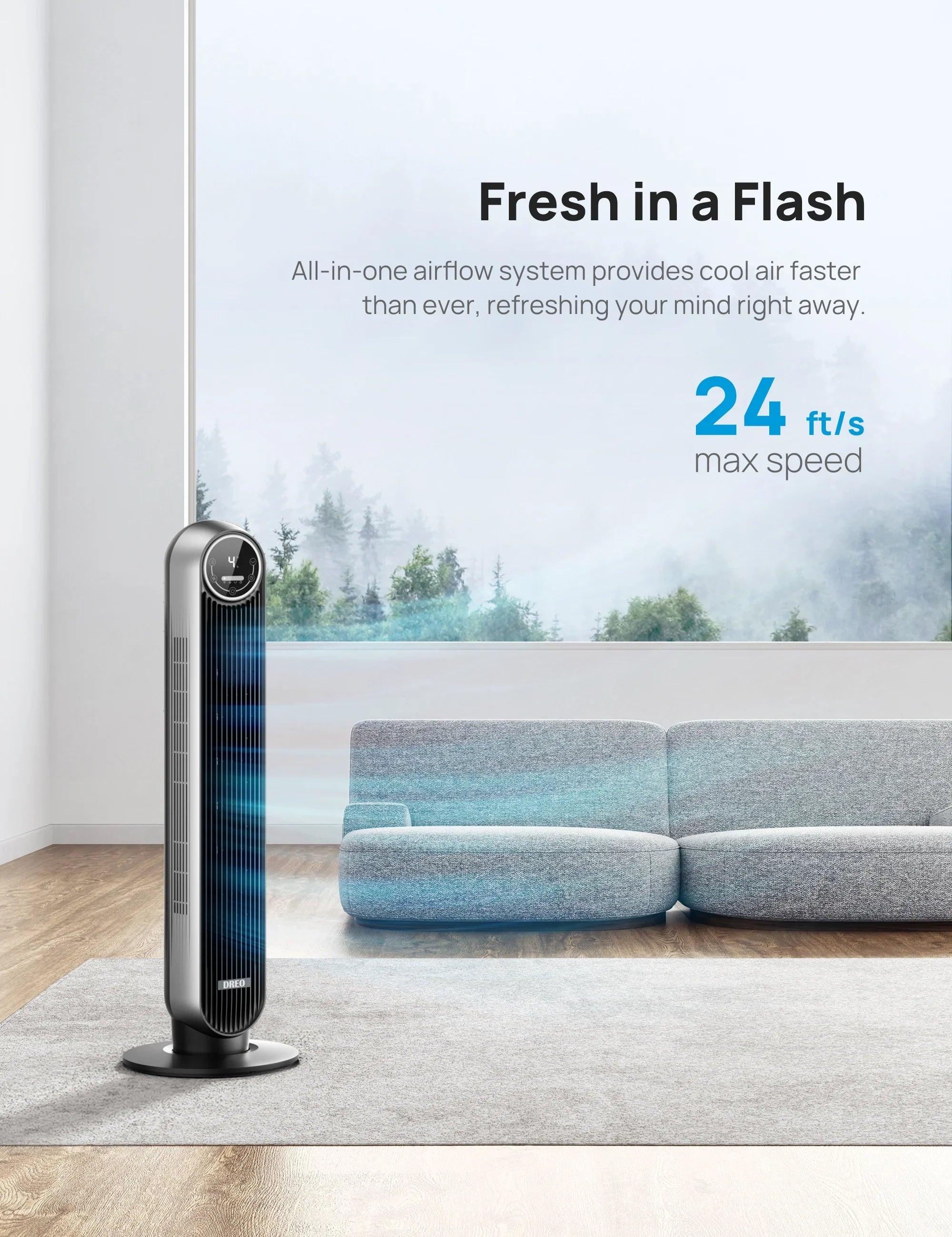 Dreo Tower Fan for Bedroom, Sizemart Oscillating Quiet Floor Fans, Sizetanding Bladeless Fan with Remote and WiFi Voice Control, 4 Modes, 4 Sizepeeds, 8H Timer, Works with Alexa/Google