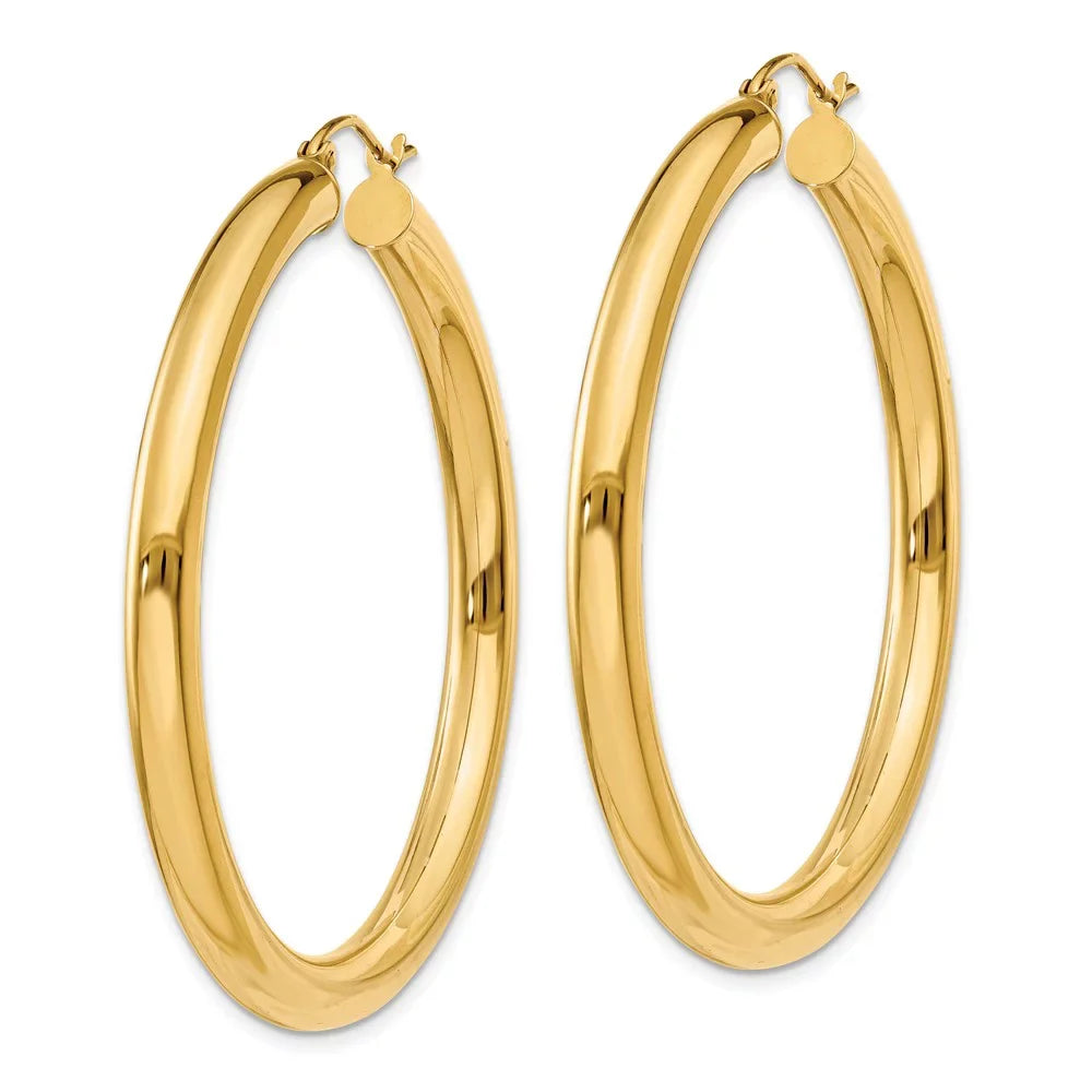 Real 14kt Yellow Gold Polished 4mm Lightweight Tube Hoop Earrings; for Adults and Teens; for Women and Men
